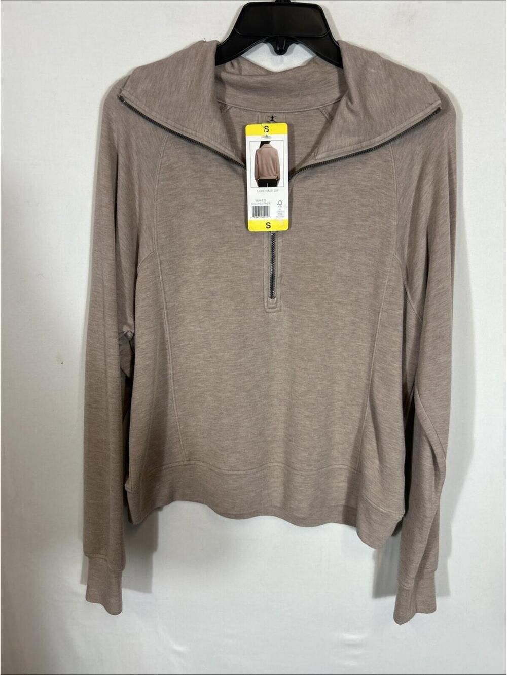 $128 Danskin Womens Small Luxe Half Zip Pullover Chai Heather Athleisure